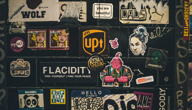 Image of stickers on a wall